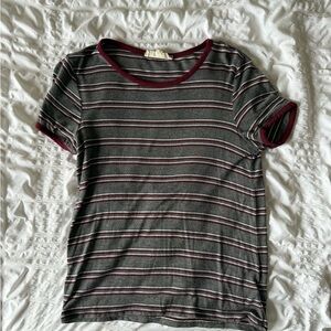 Women’s Striped Gray and Burgundy T-Shirt